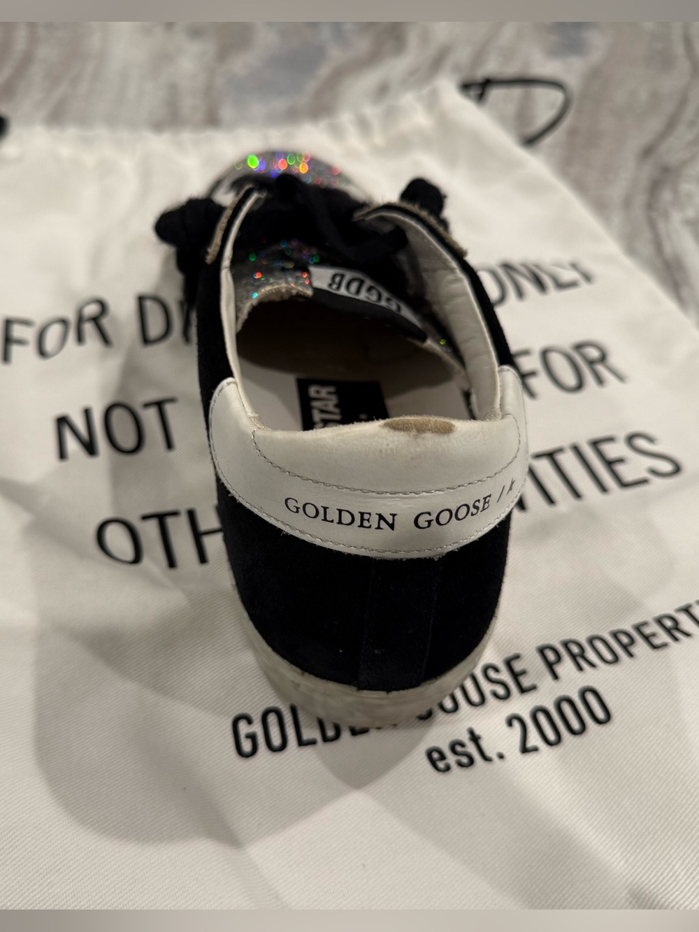 Golden Goose Women's White and Black Sneakers with Silver Glitter - Picture 6 of 7